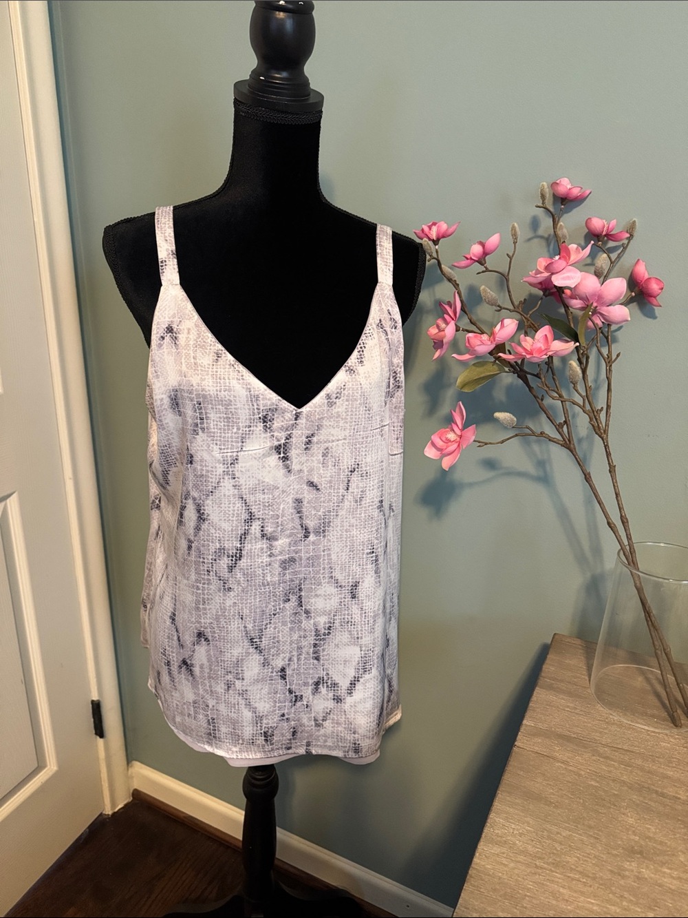 White House Black Market Reversible Snake-Print/Flower V-Neck Cami
